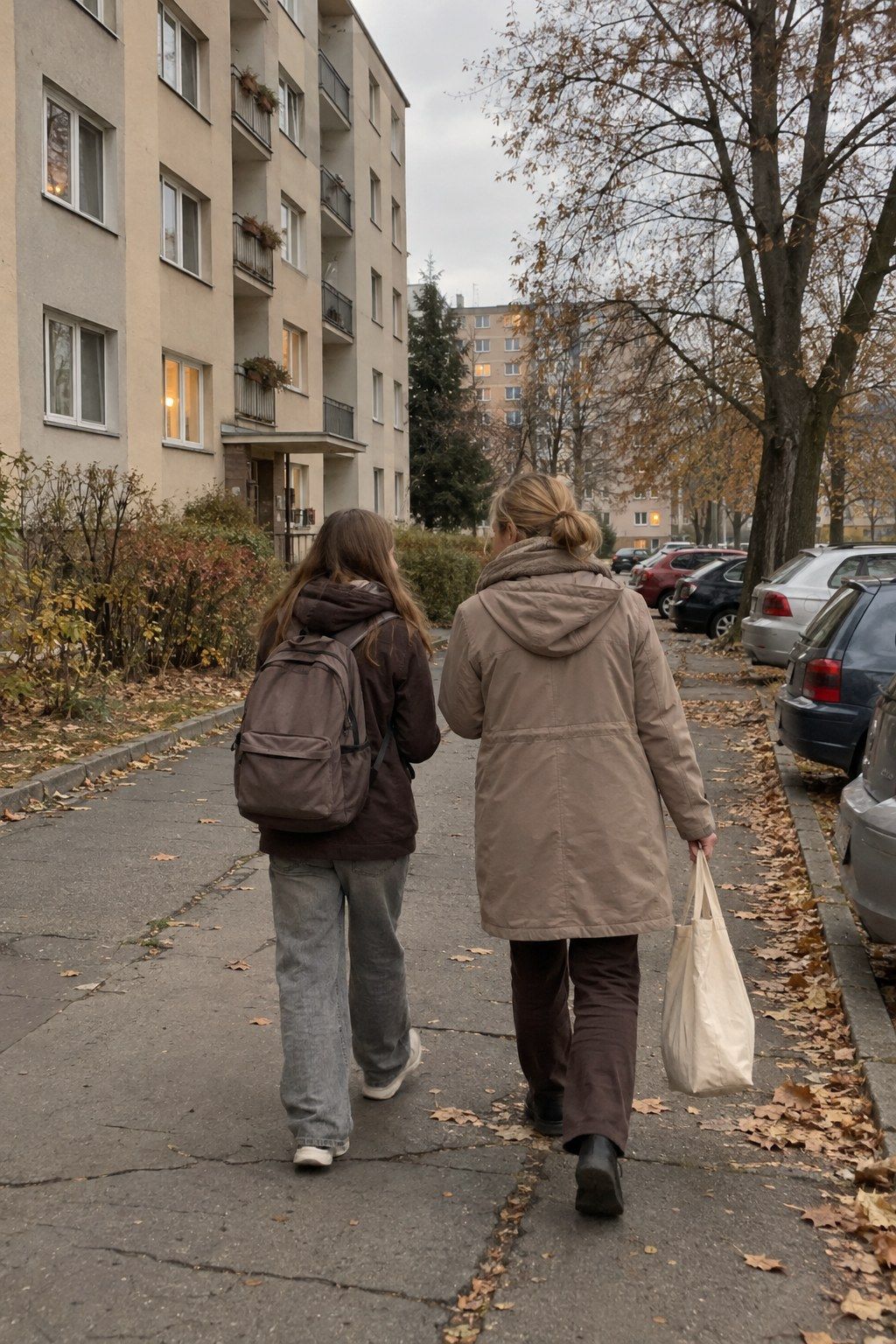 Rodič a dospívající jdou spolu ulicí a povídají si